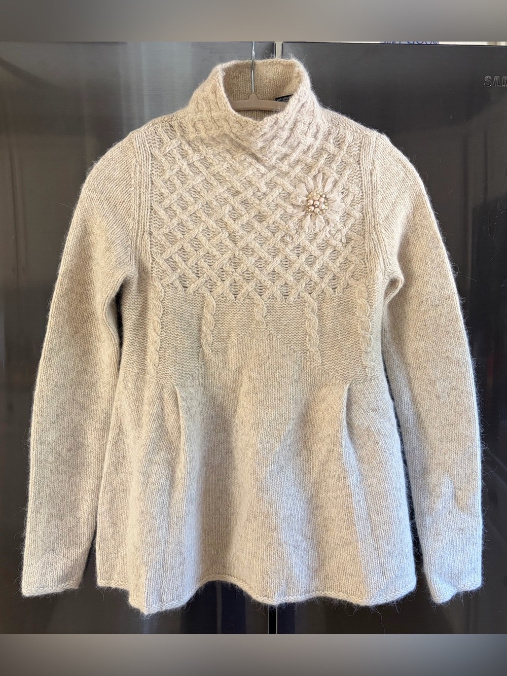 Y2K Moda International Oatmeal Funnel Neck Sweater XS Fairycore Cottage Grandma